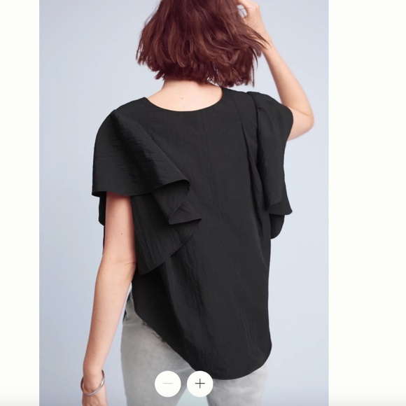 Anthropologie Black Ruffle Sleeve Blouse - Picture 2 of 5